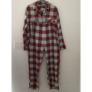 Lauren Ralph Lauren Plaid Fleece Pajama Set Women's XL Red/Blue/White Cozy‎
